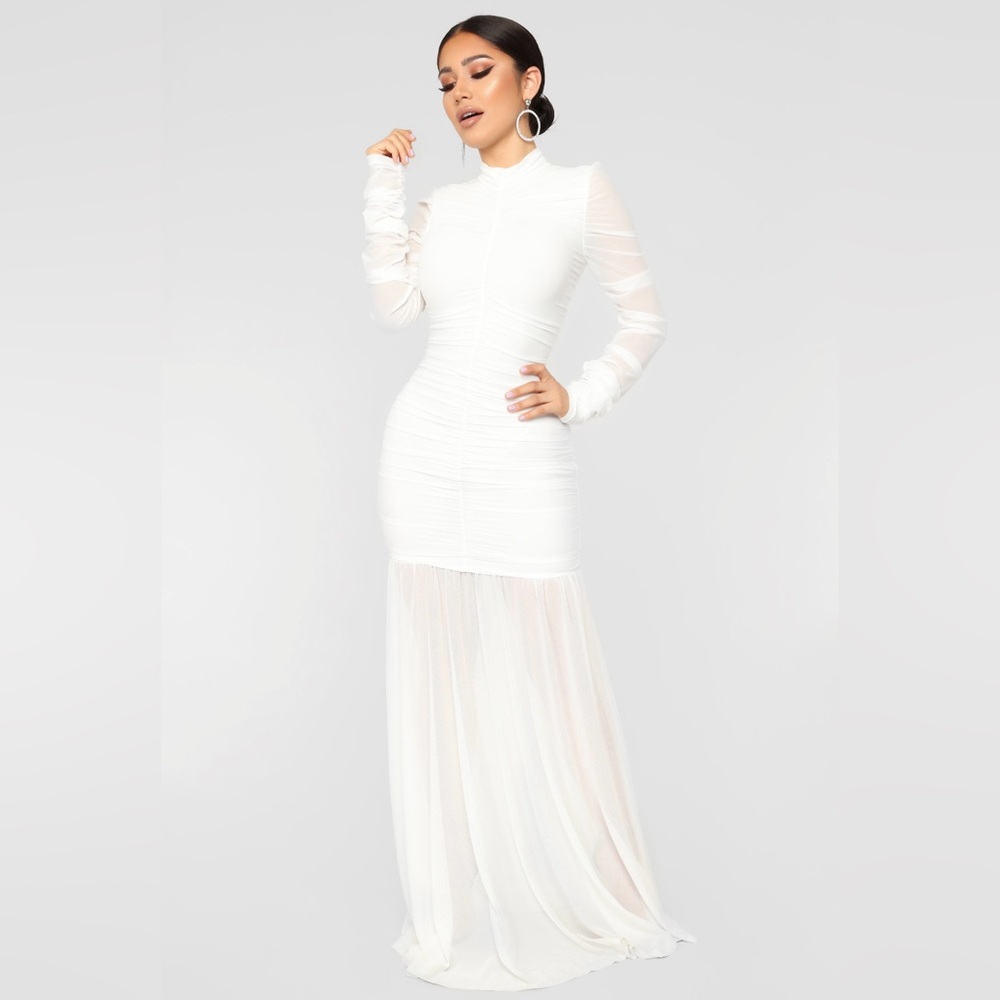 Cardi Party Runched Dress-White